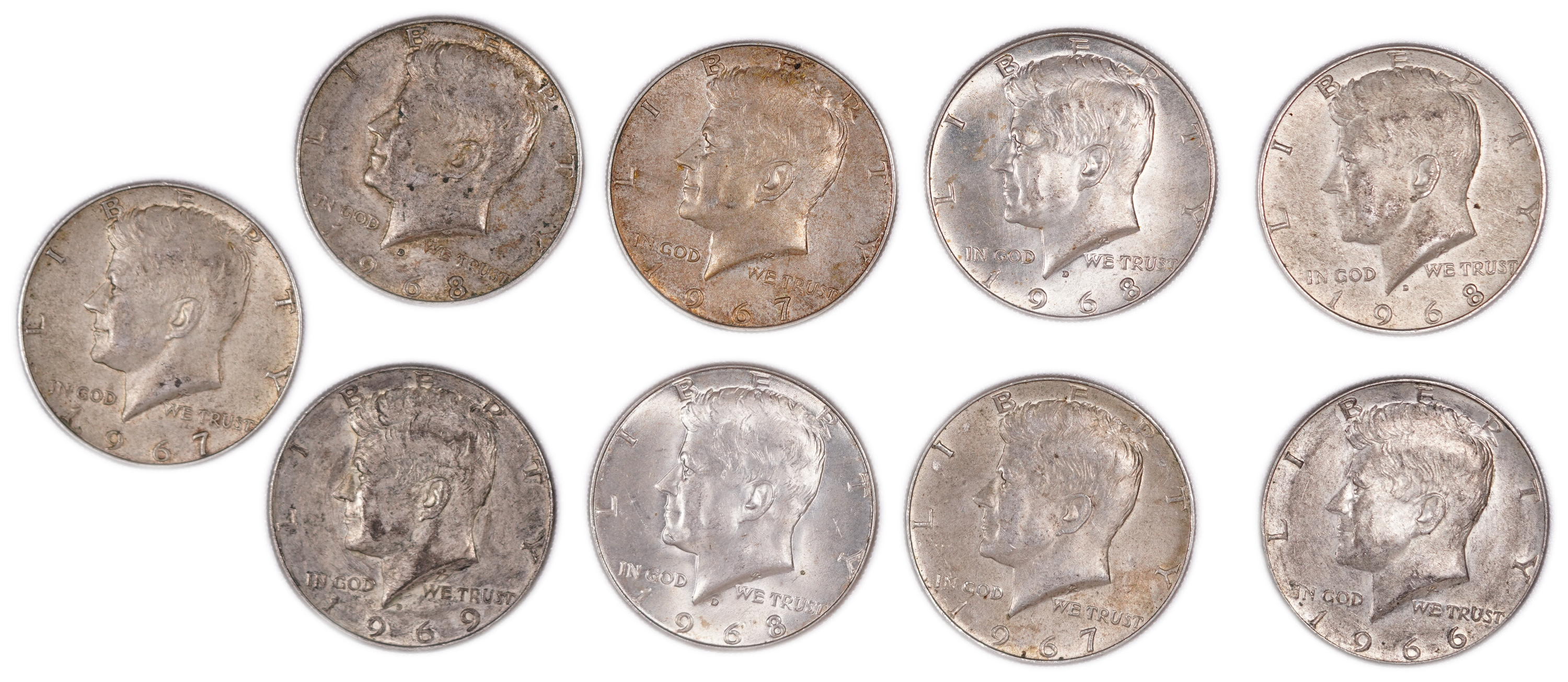 United States - Group of 9 Kennedy Half Dollar Coins - 40% Silver - Total Weight 103.31 g (41.32 g Net Silver ... - 1 0