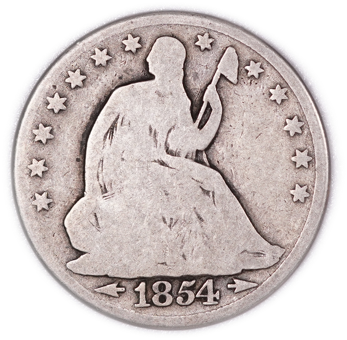 United States - 1854 Half Dollar - Seated Liberty - Arrows at Date - .900 Silver - Weight 11.5 g (10.35 g Net ... - 1 0