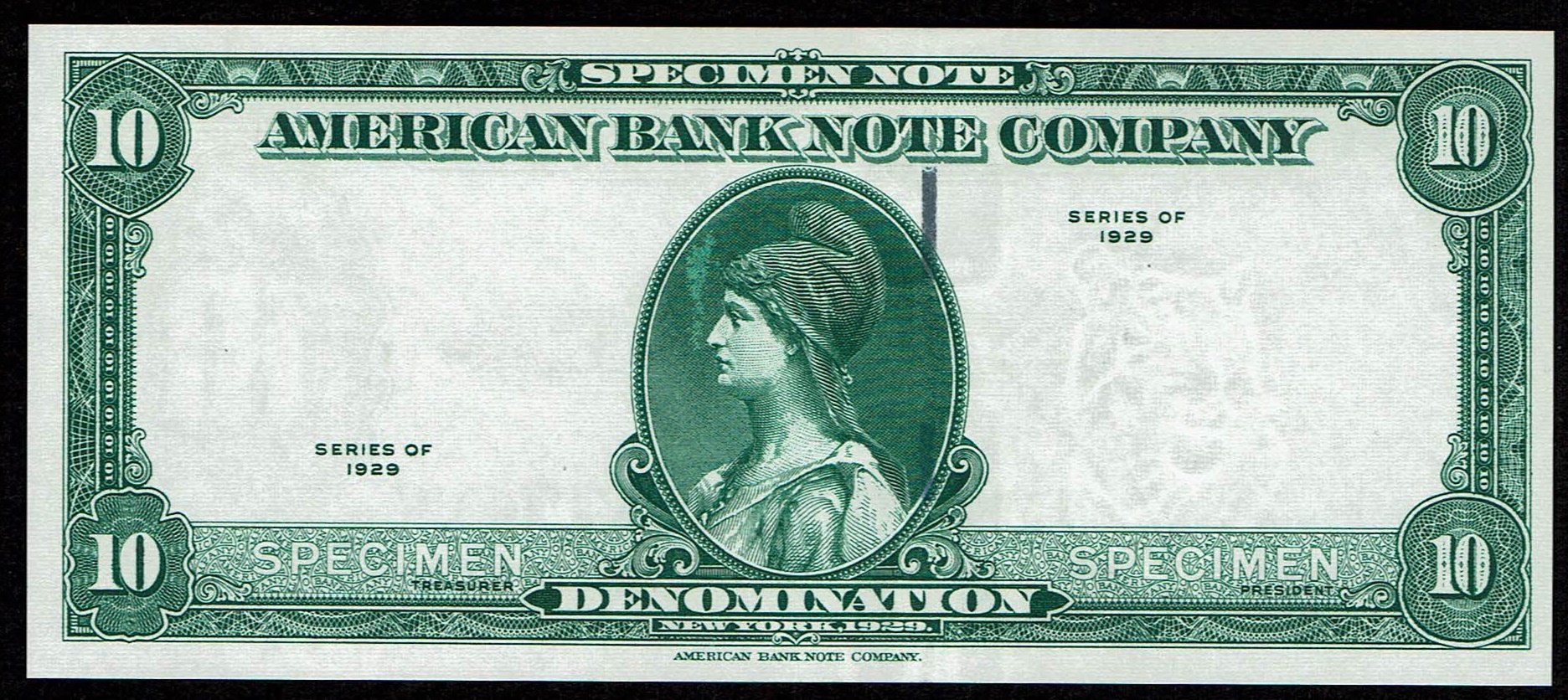 United States - American Bank Note Company - 10 Denomination Specimen Note, Series of 1929 - 1 0